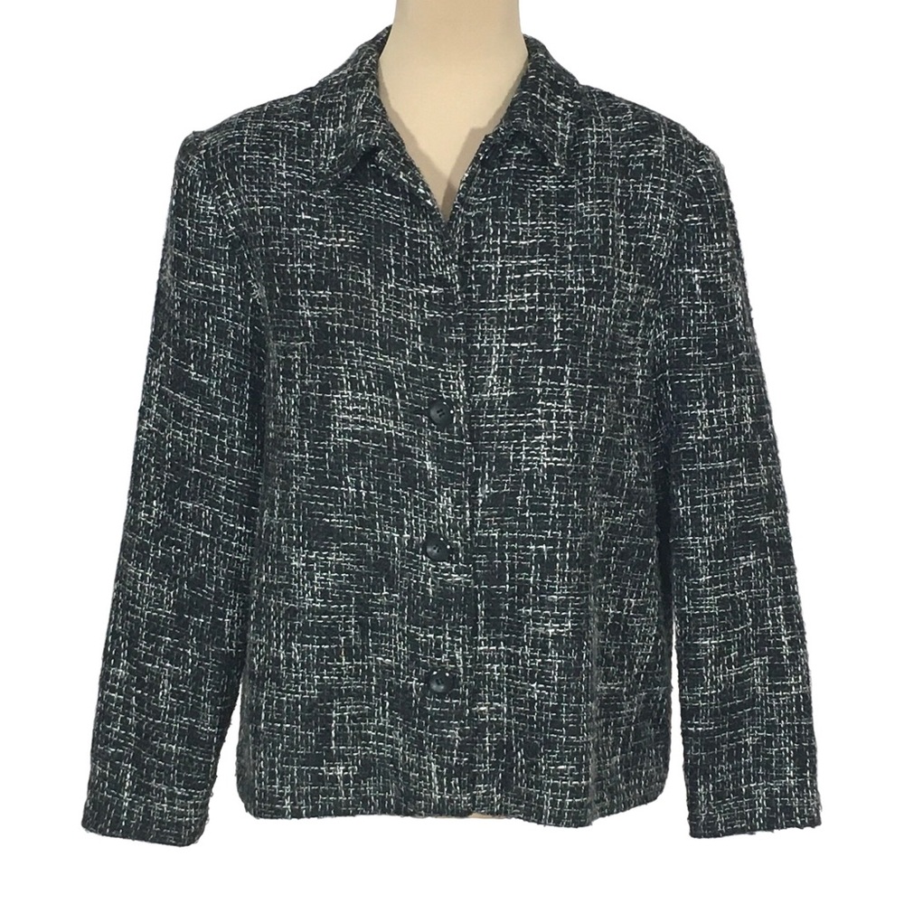 Briggs New York Black & White Plaid Padded Shoulder Blazer, Petite Large